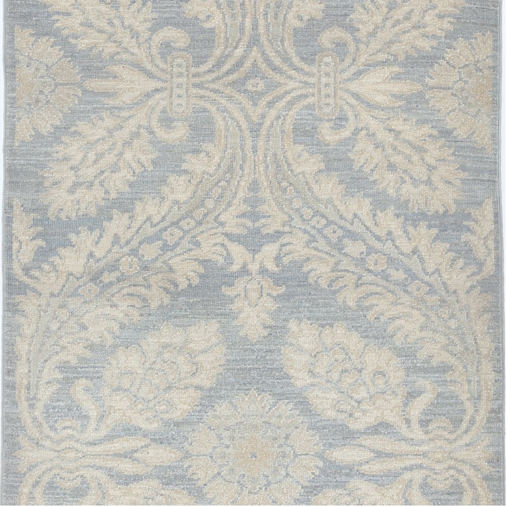 Hand Knotted Hallway Runner Rug | Light Blue and Ivory Runner Rug for Corridor | Stair Rug | Wool Kitchen Rug