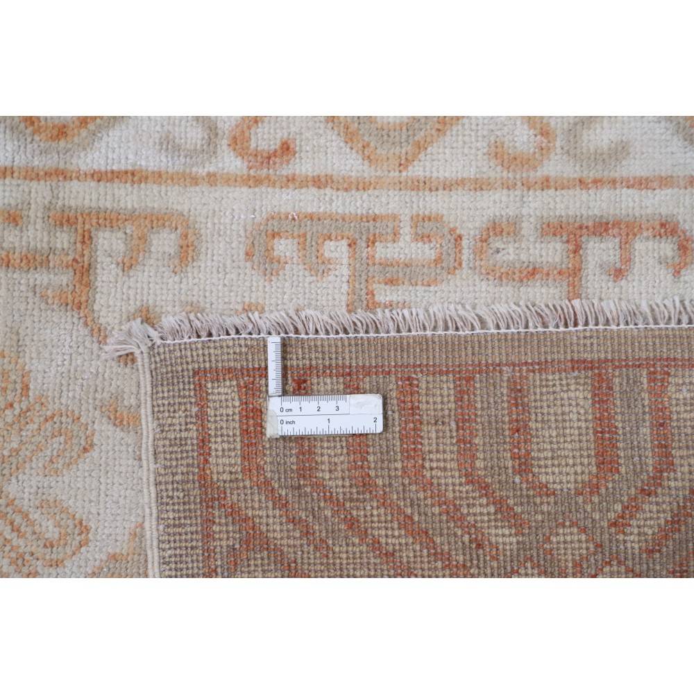 Hand Knotted Ivory, Coral Wool Area Rug | Turkish Geometric Design Accent Rug Hand Knotted Ivory, Coral Wool Area Rug | Turkish Geometric Design Accent Rug