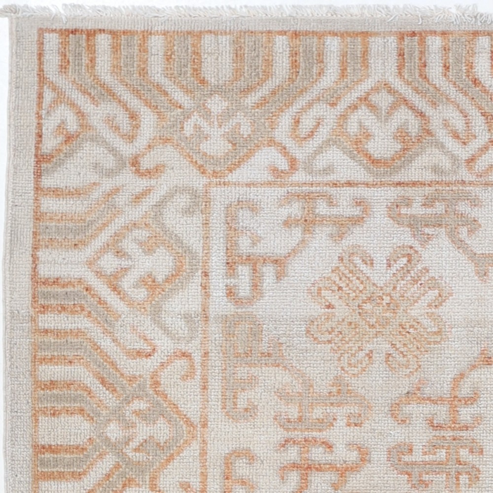 Hand Knotted Ivory, Coral Wool Area Rug | Turkish Geometric Design Accent Rug Hand Knotted Ivory, Coral Wool Area Rug | Turkish Geometric Design Accent Rug