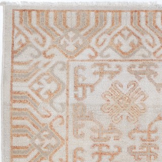 Hand Knotted Ivory, Coral Wool Area Rug | Turkish Geometric Design Accent Rug