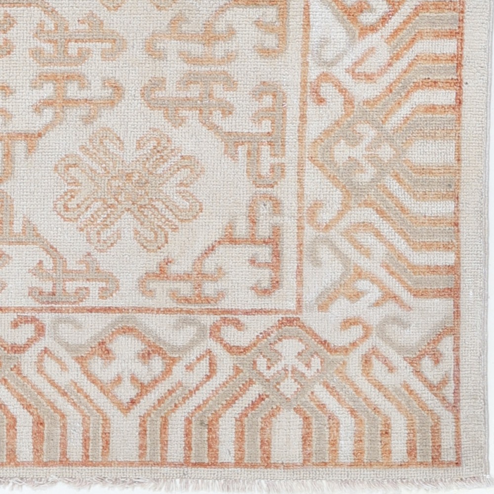 Hand Knotted Ivory, Coral Wool Area Rug | Turkish Geometric Design Accent Rug Hand Knotted Ivory, Coral Wool Area Rug | Turkish Geometric Design Accent Rug