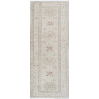Hand Knotted Beige, Blush Wool Area Rug | Turkish Geometric Motif Accent Rug