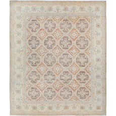 Hand Knotted Beige, Gray, Pale Pink Large Area Rug | Turkish Trellis Design Wool Carpet