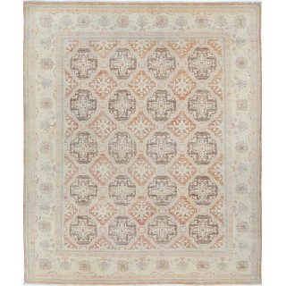 Hand Knotted Beige, Gray, Pale Pink Large Area Rug | Turkish Trellis Design Wool Carpet