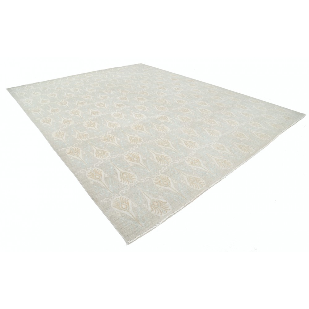 Hand Knotted Beige Large Area Rug | Repeating Ornamental Motif Carpet | 100% Wool Hand Knotted Beige Large Area Rug | Repeating Ornamental Motif Carpet | 100% Wool