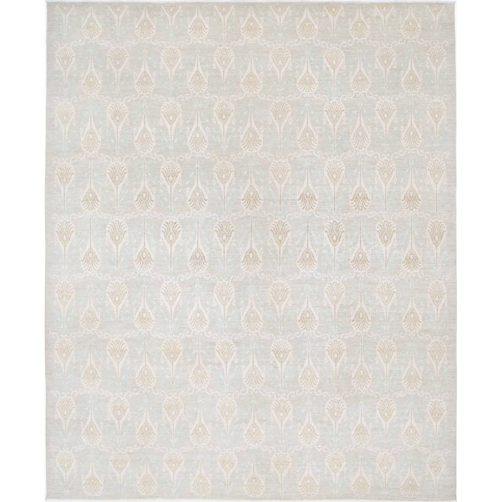 Hand Knotted Beige Large Area Rug | Repeating Ornamental Motif Carpet | 100% Wool Hand Knotted Beige Large Area Rug | Repeating Ornamental Motif Carpet | 100% Wool