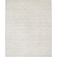 Hand Knotted Beige Large Area Rug | Repeating Ornamental Motif Carpet | 100% Wool