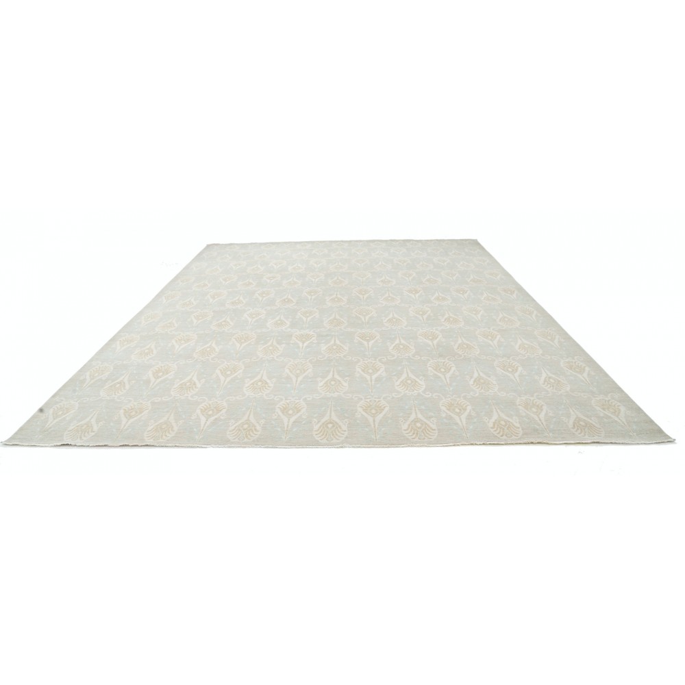 Hand Knotted Beige Large Area Rug | Repeating Ornamental Motif Carpet | 100% Wool Hand Knotted Beige Large Area Rug | Repeating Ornamental Motif Carpet | 100% Wool