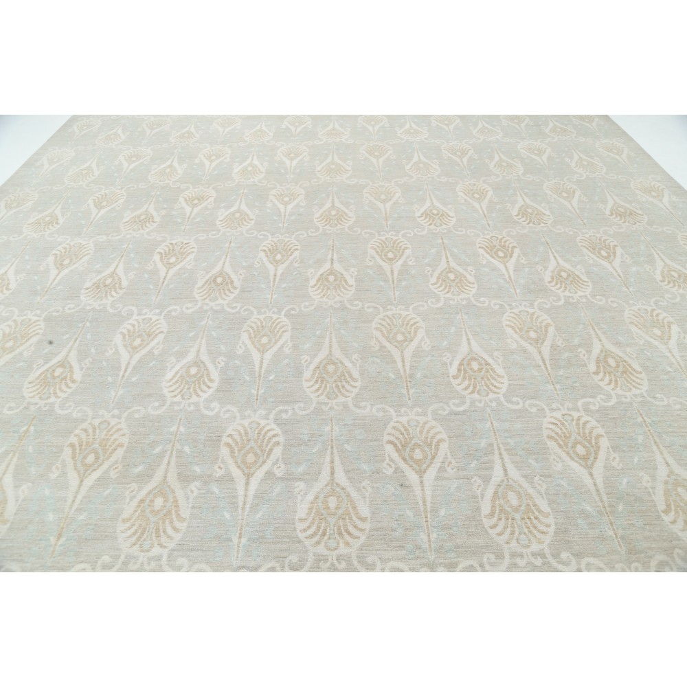 Hand Knotted Beige Large Area Rug | Repeating Ornamental Motif Carpet | 100% Wool Hand Knotted Beige Large Area Rug | Repeating Ornamental Motif Carpet | 100% Wool
