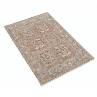 Hand Knotted Red, Tan, Light Blue and Ivory Wool Area Rug | Geometric Floral Small Rug