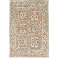 Hand Knotted Red, Tan, Light Blue and Ivory Wool Area Rug | Geometric Floral Small Rug