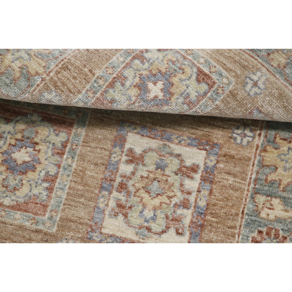 Hand Knotted Red, Tan, Light Blue and Ivory Wool Area Rug | Geometric Floral Small Rug Hand Knotted Red, Tan, Light Blue and Ivory Wool Area Rug | Geometric Floral Small Rug