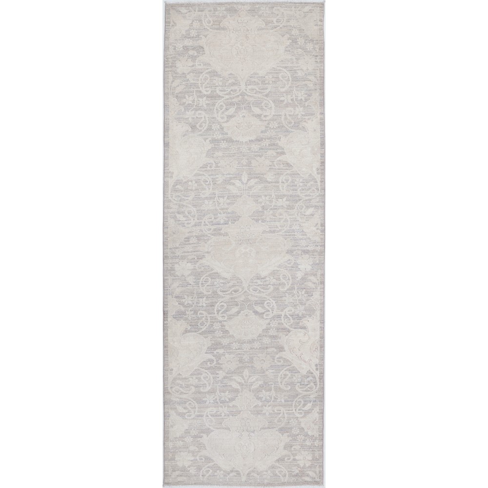 Hand Knotted Beige Wool Runner Rug | Oushak Floral Corridor Rug for Hallway, Kitchen Hand Knotted Beige Wool Runner Rug | Oushak Floral Corridor Rug for Hallway, Kitchen