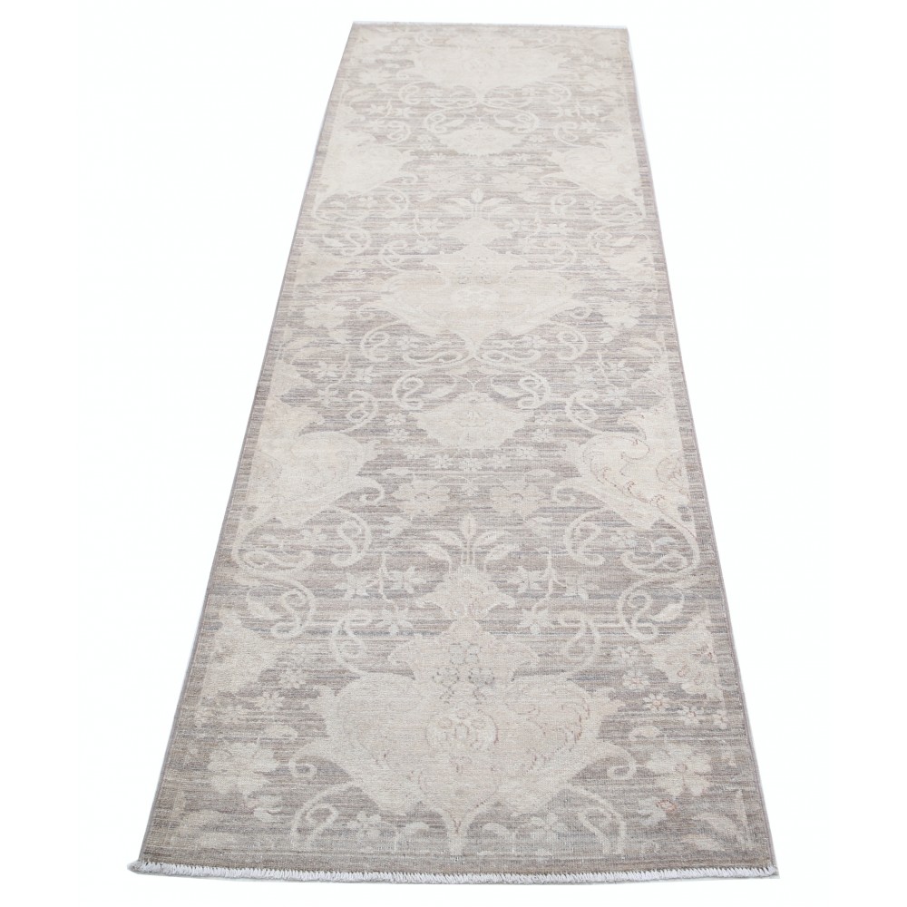 Hand Knotted Beige Wool Runner Rug | Oushak Floral Corridor Rug for Hallway, Kitchen Hand Knotted Beige Wool Runner Rug | Oushak Floral Corridor Rug for Hallway, Kitchen