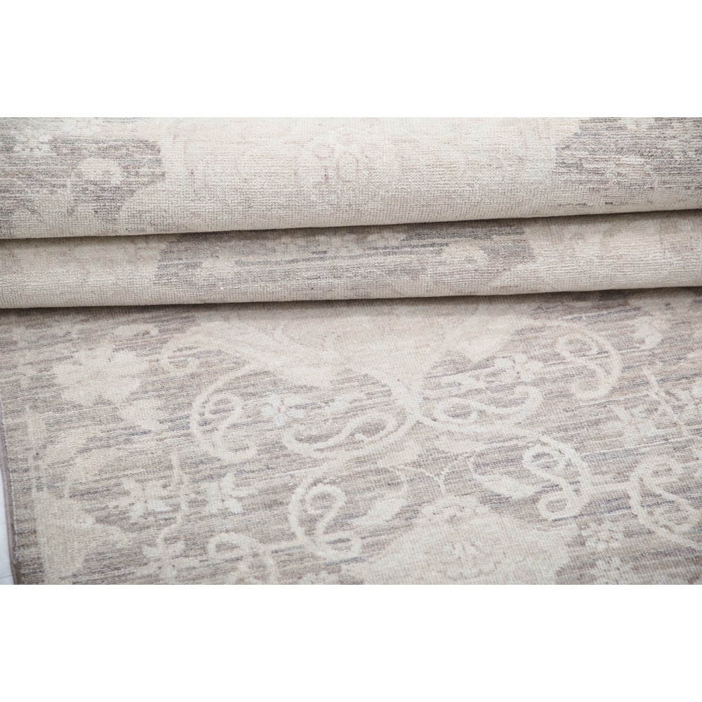 Hand Knotted Beige Wool Runner Rug | Oushak Floral Corridor Rug for Hallway, Kitchen Hand Knotted Beige Wool Runner Rug | Oushak Floral Corridor Rug for Hallway, Kitchen