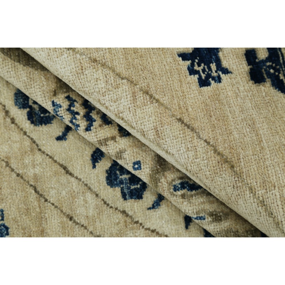 Hand Knotted Beige and Navy Blue Wool Square Area Rug | Elephant Medallion Design Carpet Hand Knotted Beige and Navy Blue Wool Square Area Rug | Elephant Medallion Design Carpet