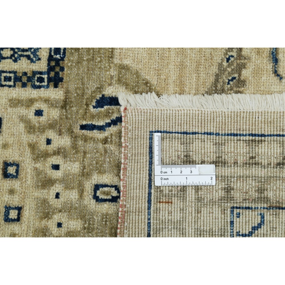 Hand Knotted Beige and Navy Blue Wool Square Area Rug | Elephant Medallion Design Carpet Hand Knotted Beige and Navy Blue Wool Square Area Rug | Elephant Medallion Design Carpet