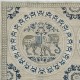 Hand Knotted Beige and Navy Blue Wool Square Area Rug | Elephant Medallion Design Carpet Hand Knotted Beige and Navy Blue Wool Square Area Rug | Elephant Medallion Design Carpet
