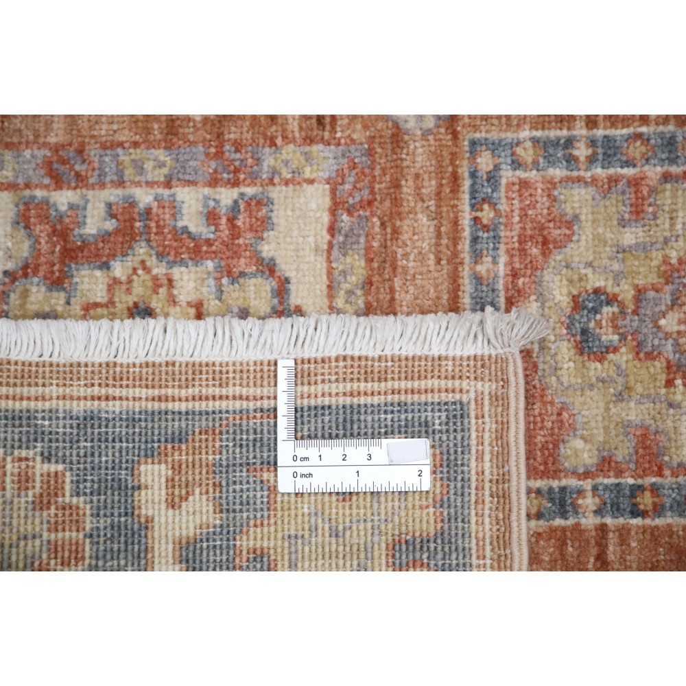 Hand Knotted Red, Blue, Ivory Wool Area Rug | Geometric Panel Design Accent Rug