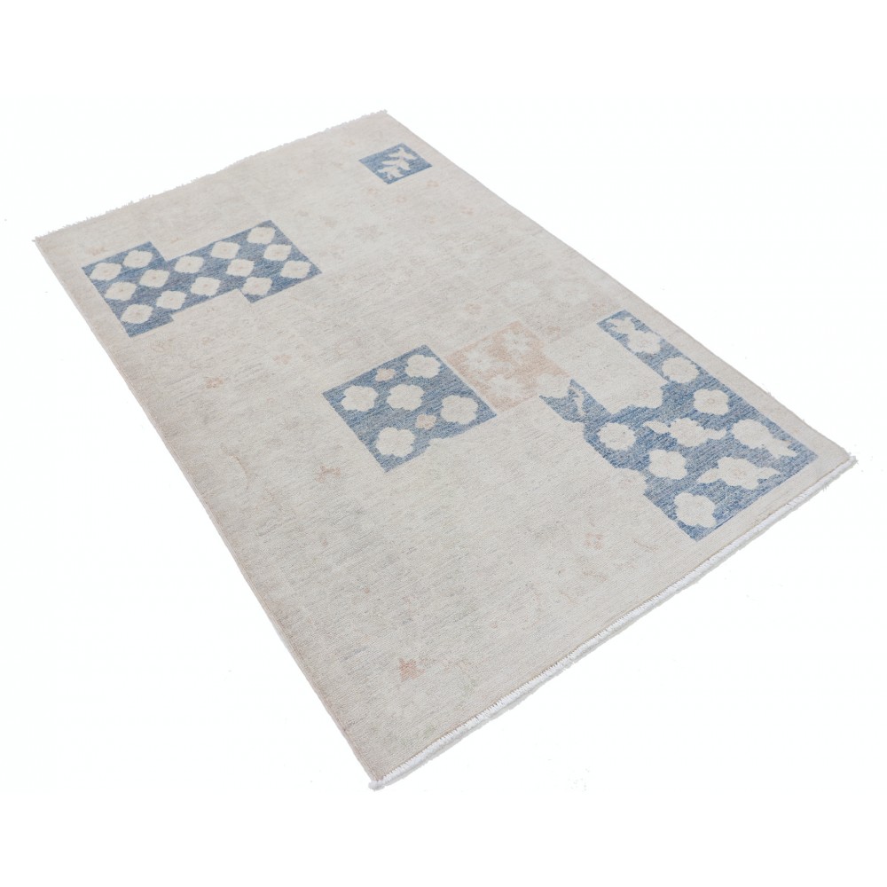 Hand Knotted Ivory, Blue, Blush Wool Area Rug | Turkish Geometric Motif Accent Rug Hand Knotted Ivory, Blue, Blush Wool Area Rug | Turkish Geometric Motif Accent Rug