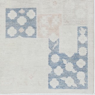 Hand Knotted Ivory, Blue, Blush Wool Area Rug | Turkish Geometric Motif Accent Rug