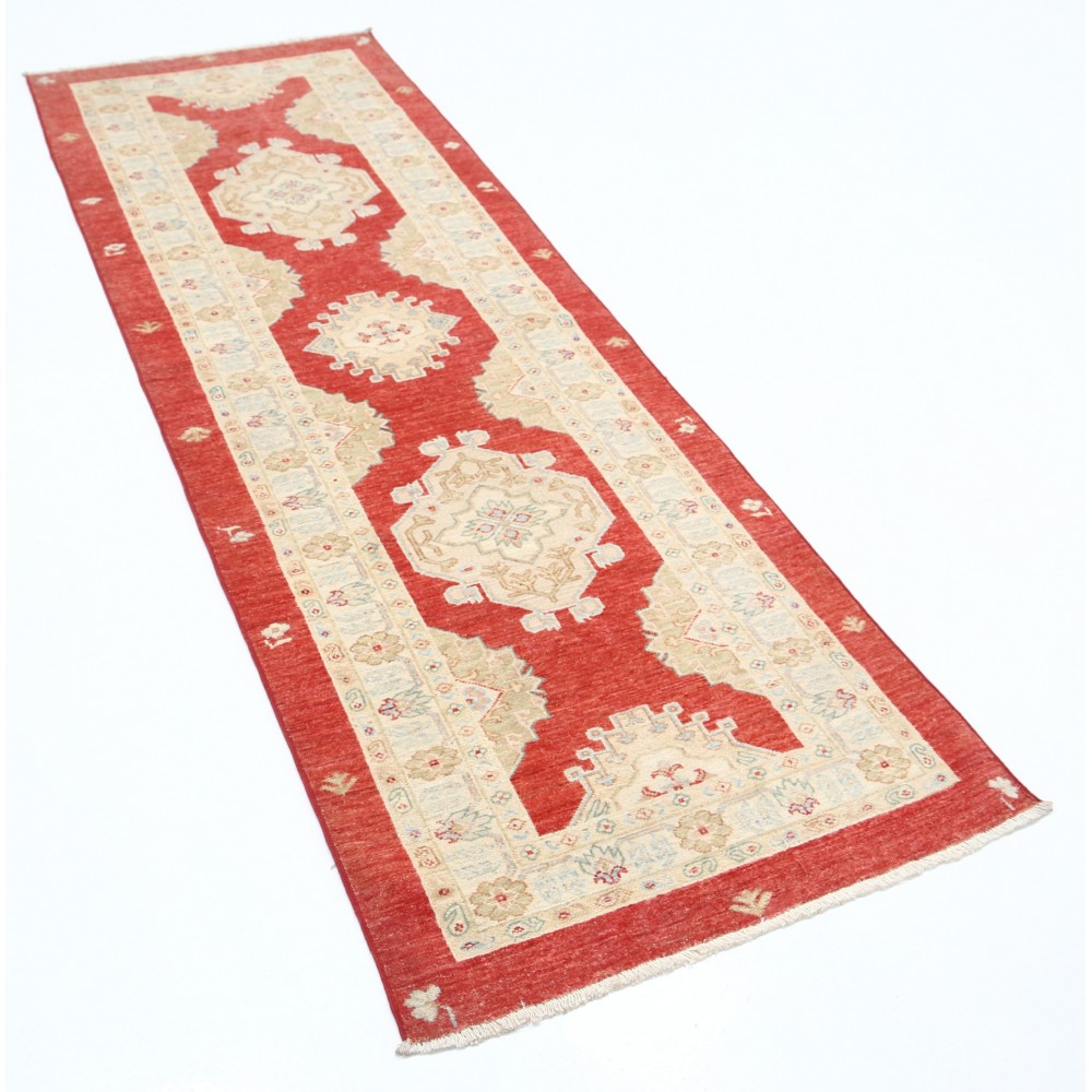 Wool Runner Rug for Corridor | Hand Knotted Hallway Runner | Beige, Red Kitchen Rug | Stair Rug