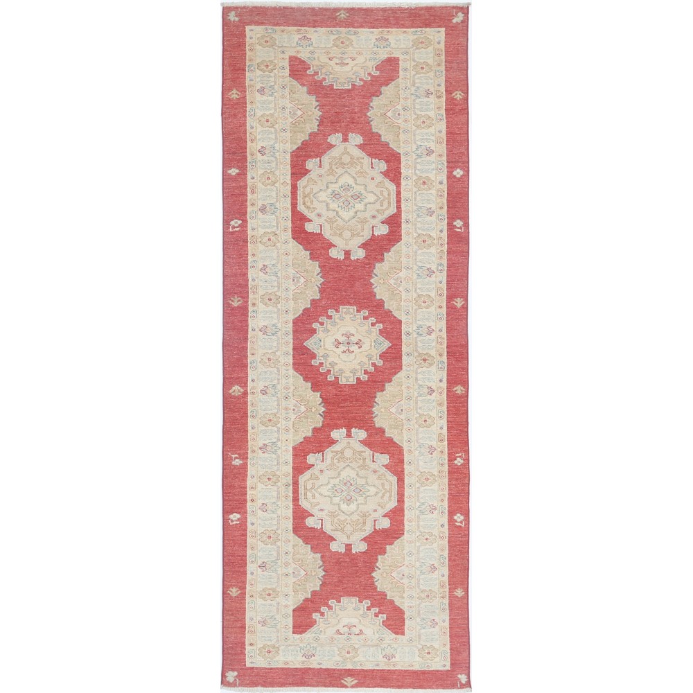 Wool Runner Rug for Corridor | Hand Knotted Hallway Runner | Beige, Red Kitchen Rug | Stair Rug