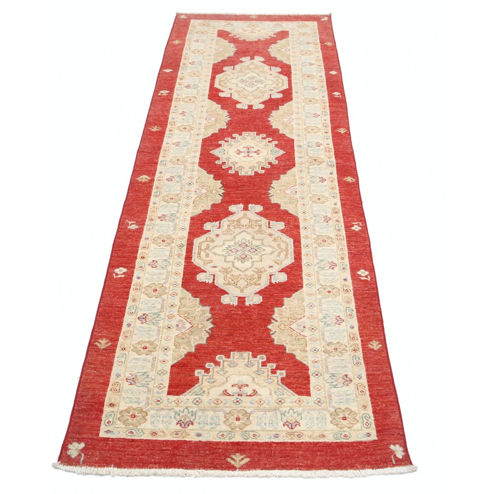 Wool Runner Rug for Corridor | Hand Knotted Hallway Runner | Beige, Red Kitchen Rug | Stair Rug