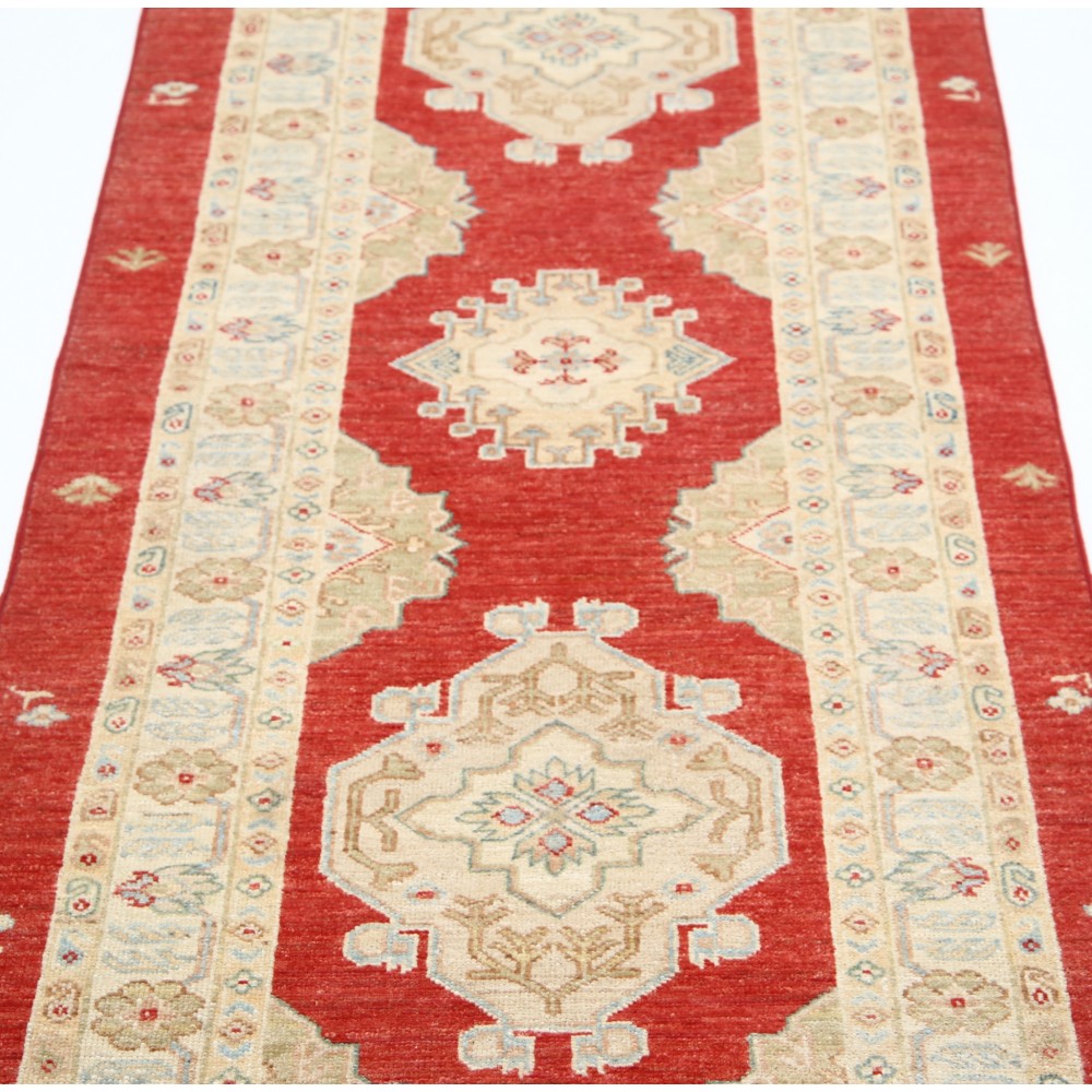 Wool Runner Rug for Corridor | Hand Knotted Hallway Runner | Beige, Red Kitchen Rug | Stair Rug
