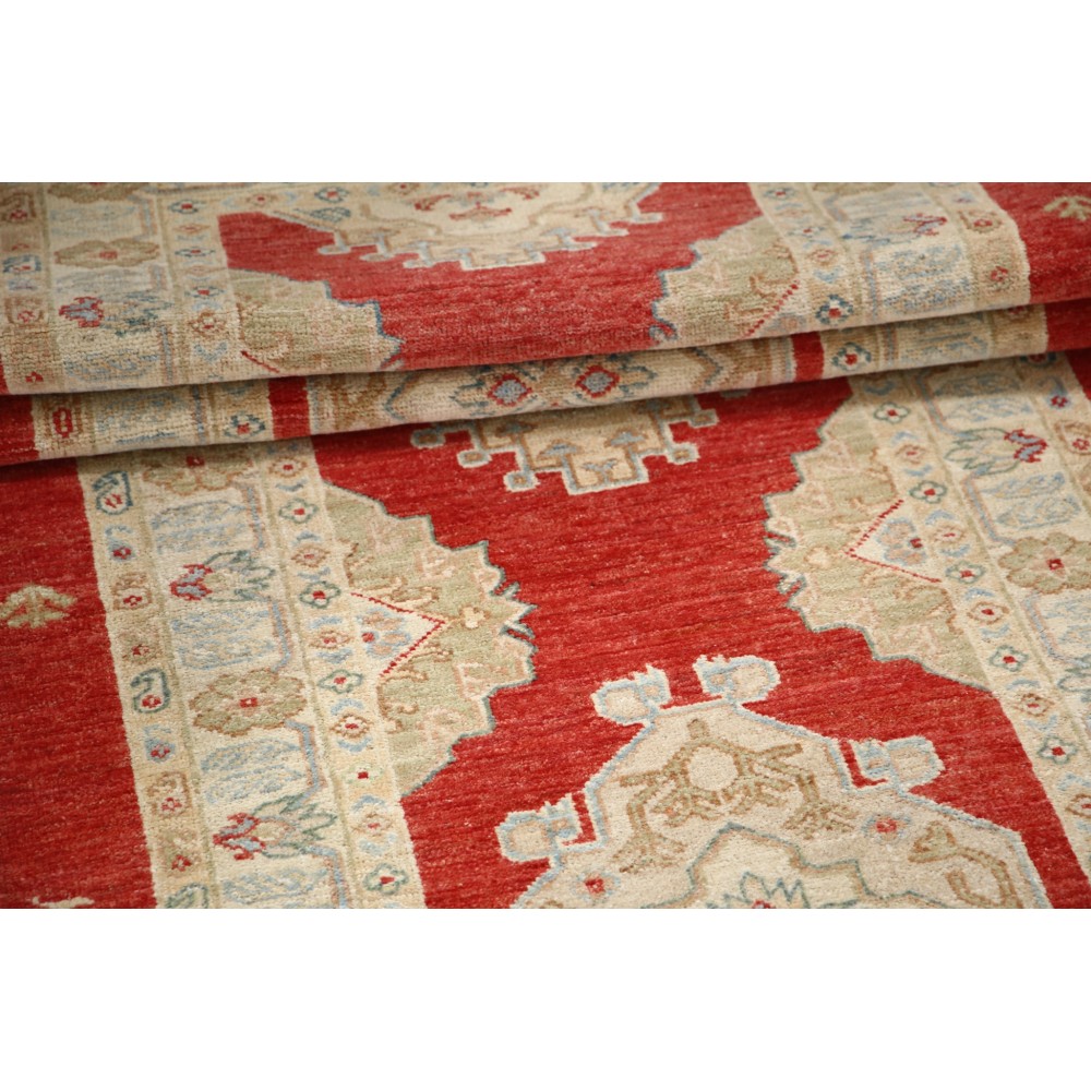 Wool Runner Rug for Corridor | Hand Knotted Hallway Runner | Beige, Red Kitchen Rug | Stair Rug
