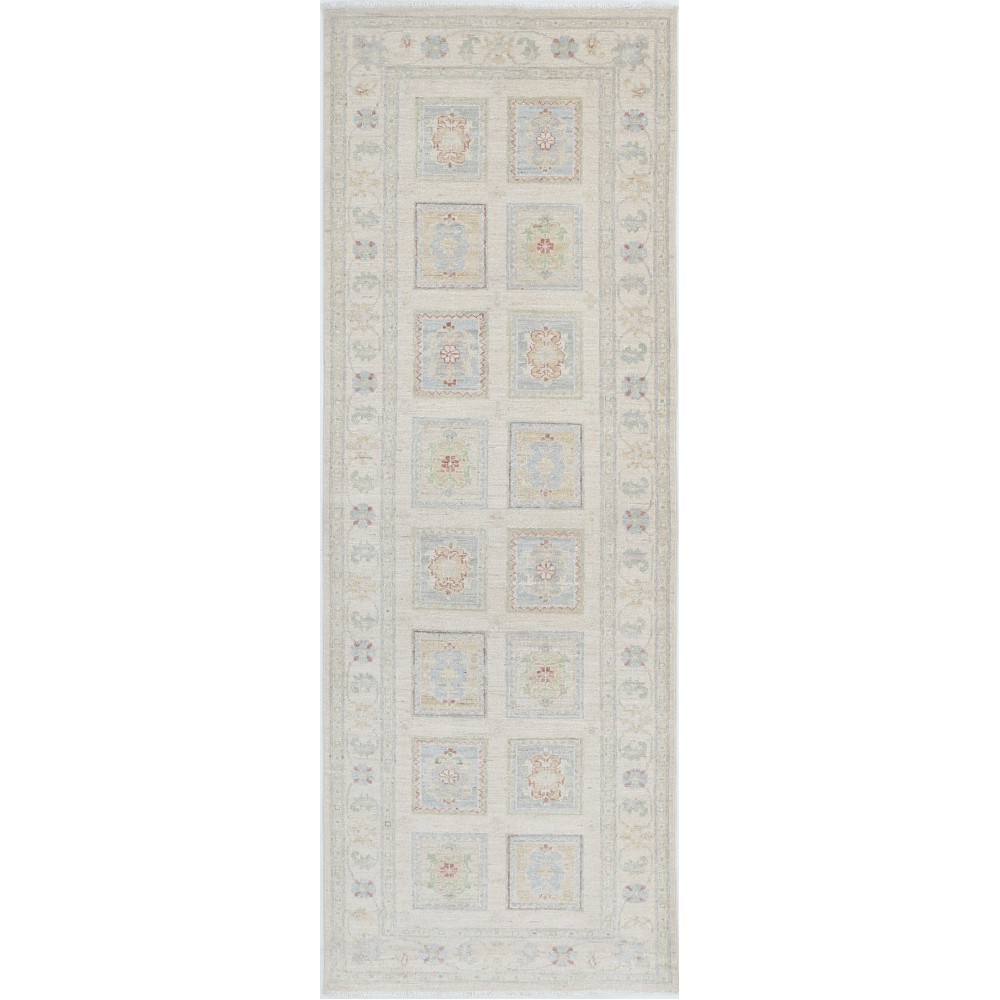 Hand Knotted Ivory, Light Blue, Pale Pink Wool Runner Rug | Turkish Geometric Design Corridor Rug for Hallway, Kitchen Hand Knotted Ivory, Light Blue, Pale Pink Wool Runner Rug | Turkish Geometric Design Corridor Rug for Hallway, Kitchen