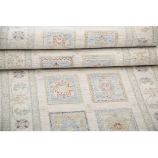 Hand Knotted Ivory, Light Blue, Pale Pink Wool Runner Rug | Turkish Geometric Design Corridor Rug for Hallway, Kitchen