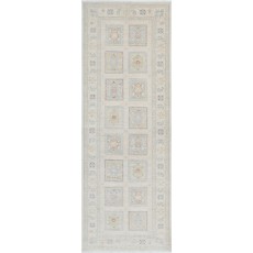 Hand Knotted Ivory, Light Blue, Pale Pink Wool Runner Rug | Turkish Geometric Design Corridor Rug for Hallway, Kitchen