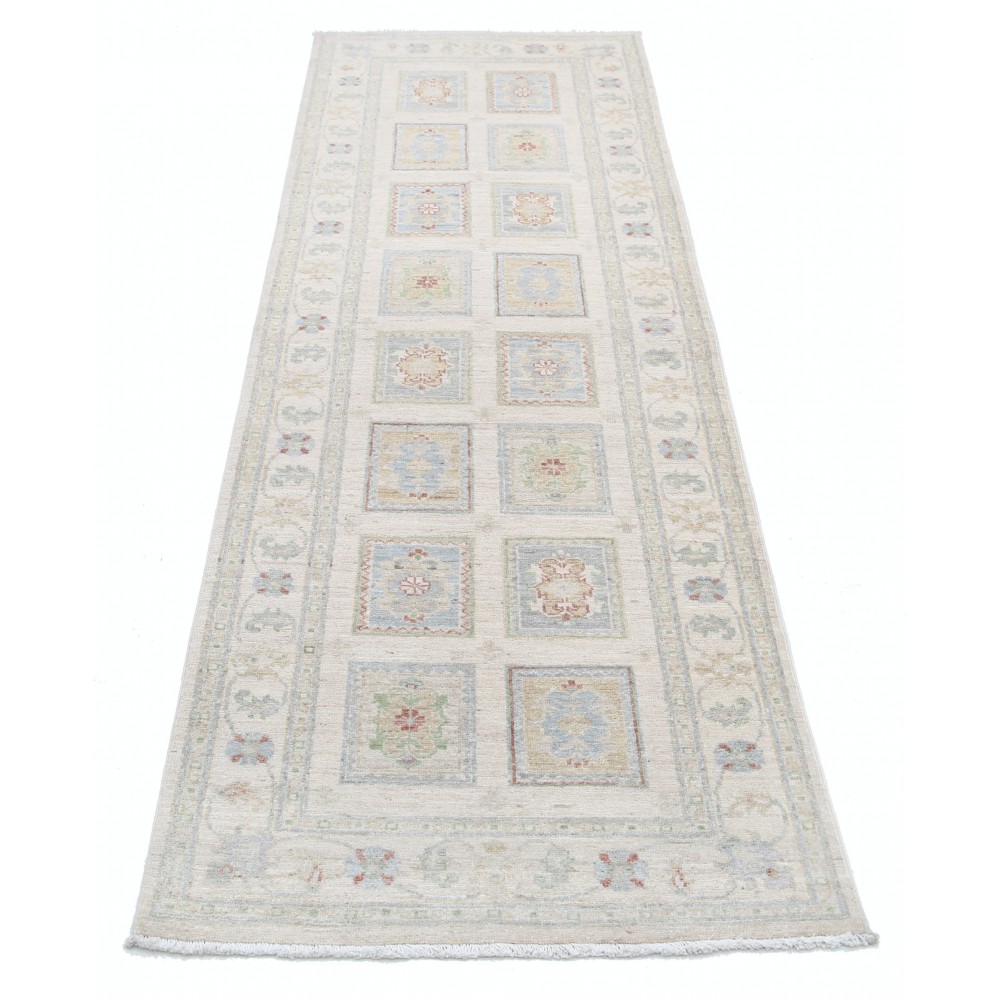 Hand Knotted Ivory, Light Blue, Pale Pink Wool Runner Rug | Turkish Geometric Design Corridor Rug for Hallway, Kitchen Hand Knotted Ivory, Light Blue, Pale Pink Wool Runner Rug | Turkish Geometric Design Corridor Rug for Hallway, Kitchen