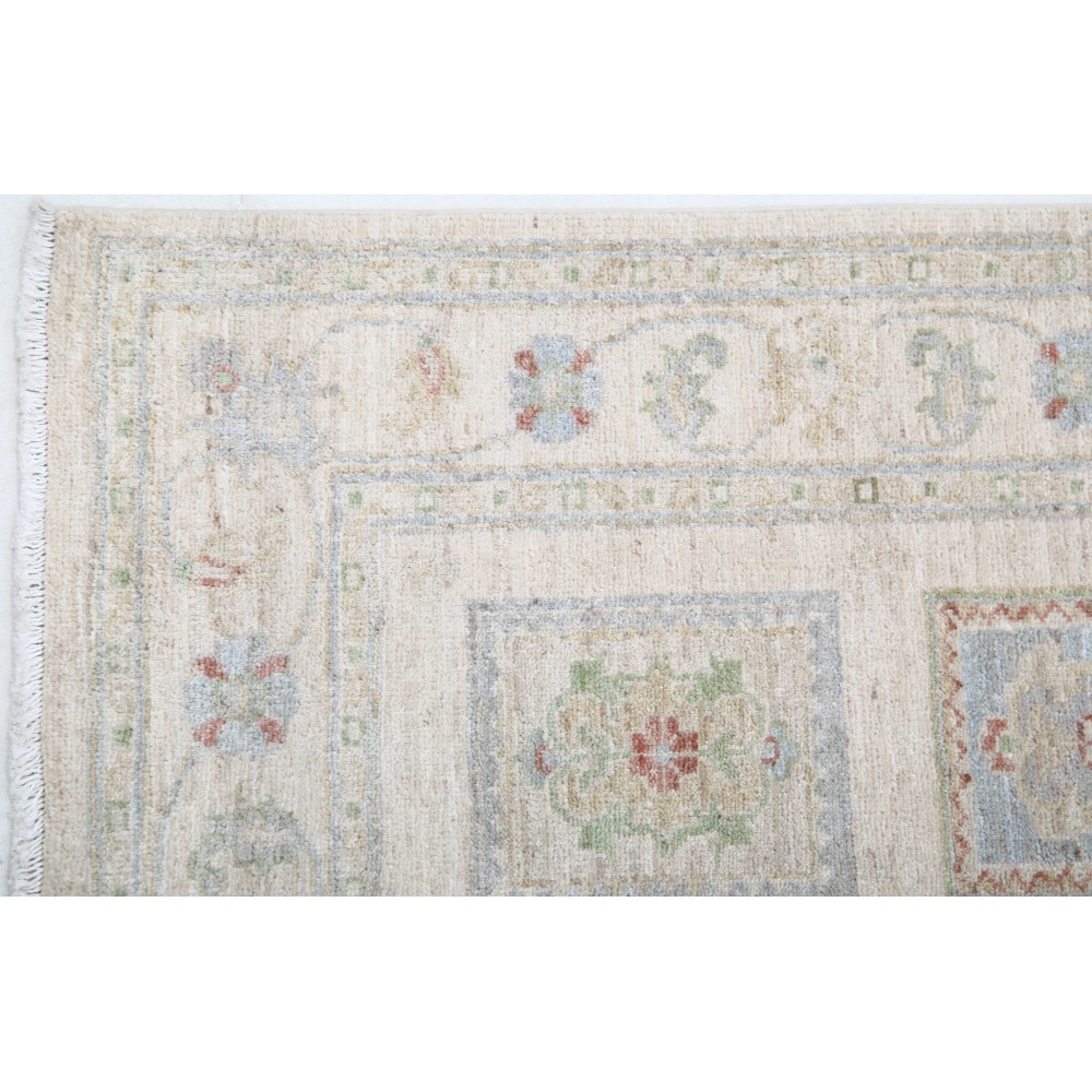 Hand Knotted Ivory, Light Blue, Pale Pink Wool Runner Rug | Turkish Geometric Design Corridor Rug for Hallway, Kitchen Hand Knotted Ivory, Light Blue, Pale Pink Wool Runner Rug | Turkish Geometric Design Corridor Rug for Hallway, Kitchen