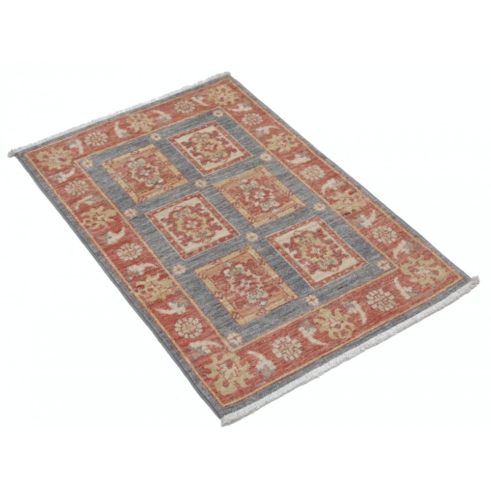 Hand Knotted Gray, Coral and Gold Wool Area Rug | Geometric Design Small Rug Hand Knotted Gray, Coral and Gold Wool Area Rug | Geometric Design Small Rug