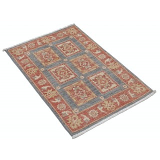 Hand Knotted Gray, Coral and Gold Wool Area Rug | Geometric Design Small Rug