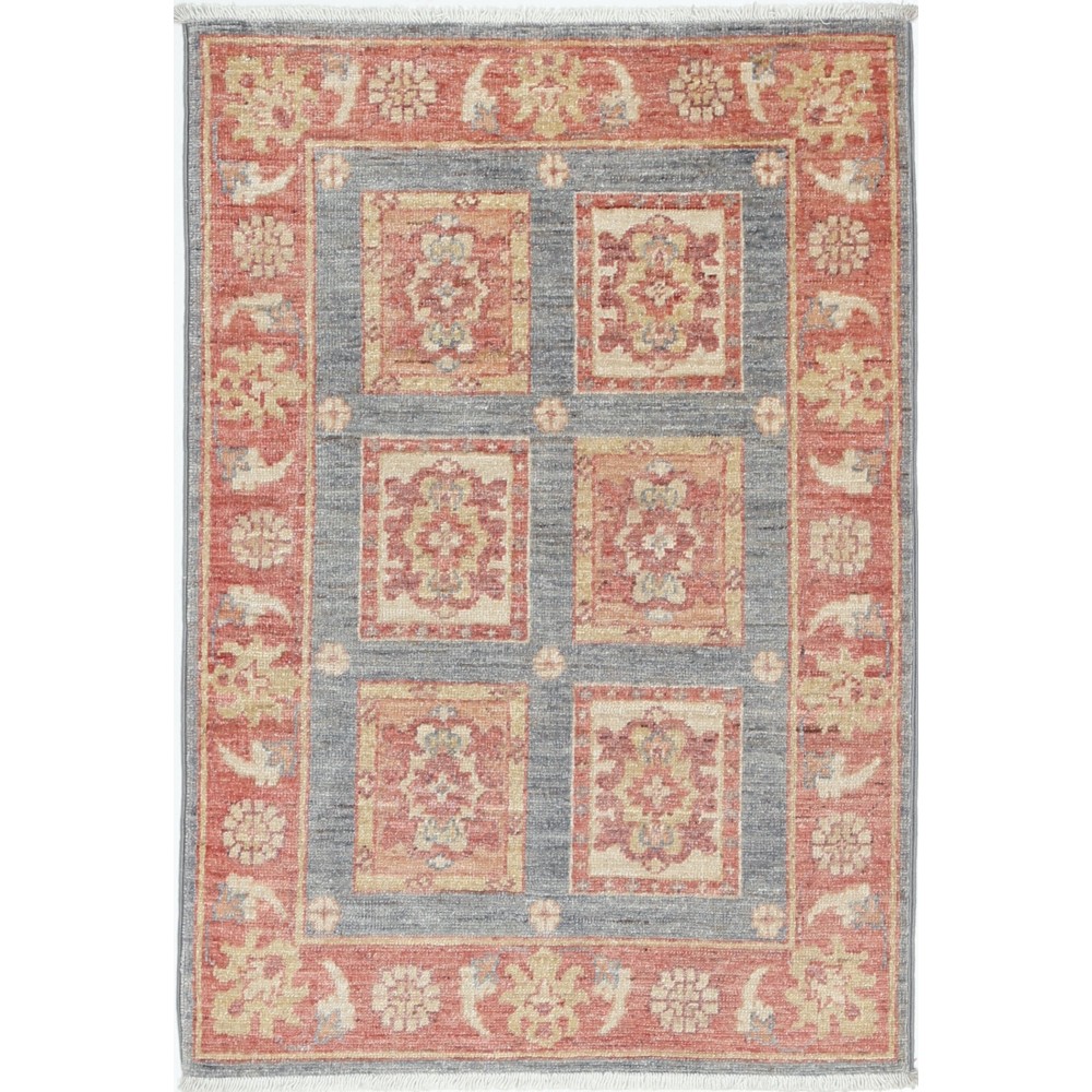 Hand Knotted Gray, Coral and Gold Wool Area Rug | Geometric Design Small Rug Hand Knotted Gray, Coral and Gold Wool Area Rug | Geometric Design Small Rug