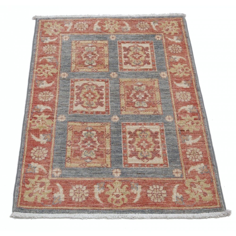 Hand Knotted Gray, Coral and Gold Wool Area Rug | Geometric Design Small Rug Hand Knotted Gray, Coral and Gold Wool Area Rug | Geometric Design Small Rug