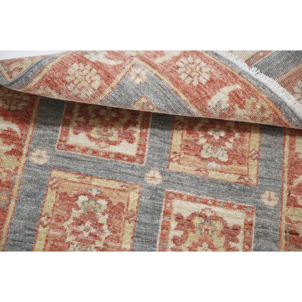 Hand Knotted Gray, Coral and Gold Wool Area Rug | Geometric Design Small Rug Hand Knotted Gray, Coral and Gold Wool Area Rug | Geometric Design Small Rug