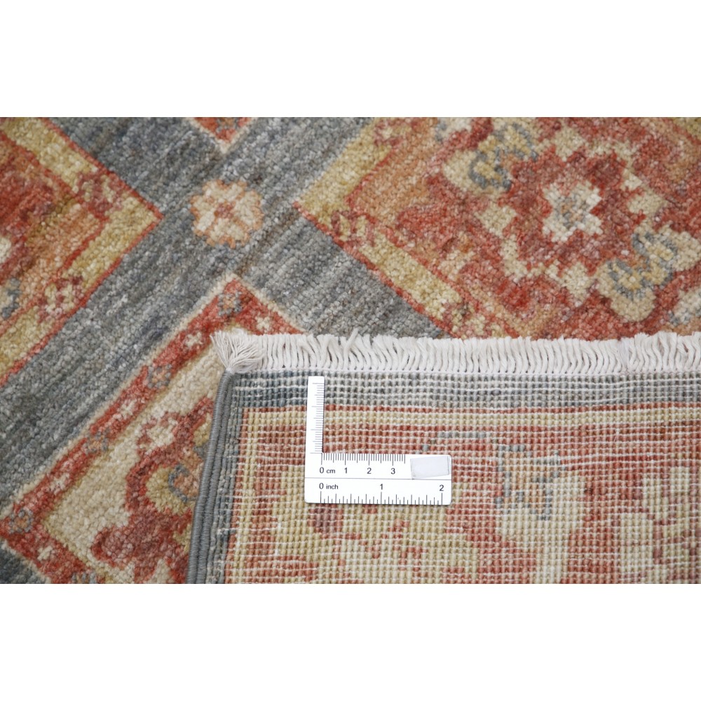 Hand Knotted Gray, Coral and Gold Wool Area Rug | Geometric Design Small Rug Hand Knotted Gray, Coral and Gold Wool Area Rug | Geometric Design Small Rug