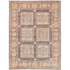 Hand Knotted Rust, Brown, Gold Wool Rug | Geometric Floral Pattern Accent Rug