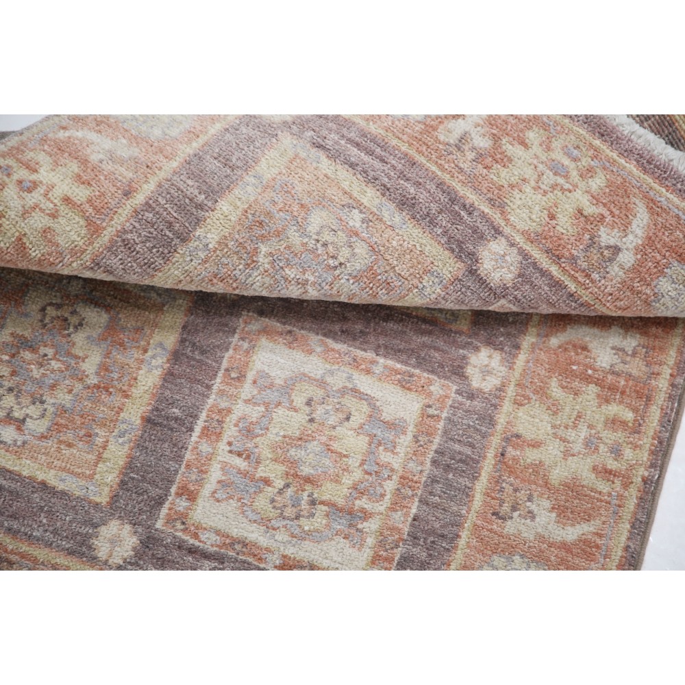 Hand Knotted Rust, Brown, Gold Wool Rug | Geometric Floral Pattern Accent Rug