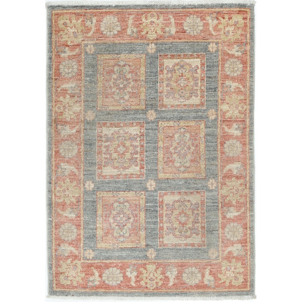 Hand Knotted Coral, Gray, Ivory Wool Area Rug | Turkish Geometric Design Accent Rug Hand Knotted Coral, Gray, Ivory Wool Area Rug | Turkish Geometric Design Accent Rug