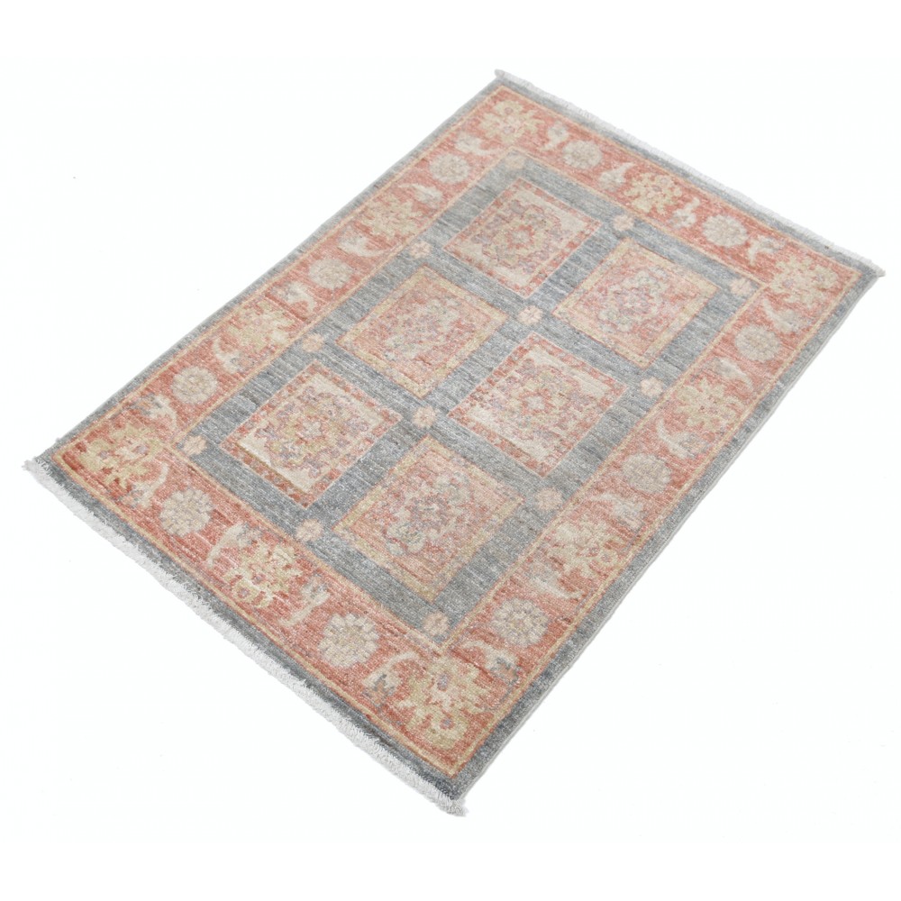Hand Knotted Coral, Gray, Ivory Wool Area Rug | Turkish Geometric Design Accent Rug Hand Knotted Coral, Gray, Ivory Wool Area Rug | Turkish Geometric Design Accent Rug
