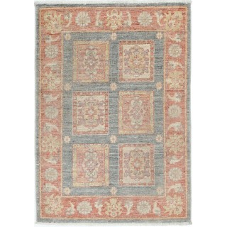 Hand Knotted Coral, Gray, Ivory Wool Area Rug | Turkish Geometric Design Accent Rug