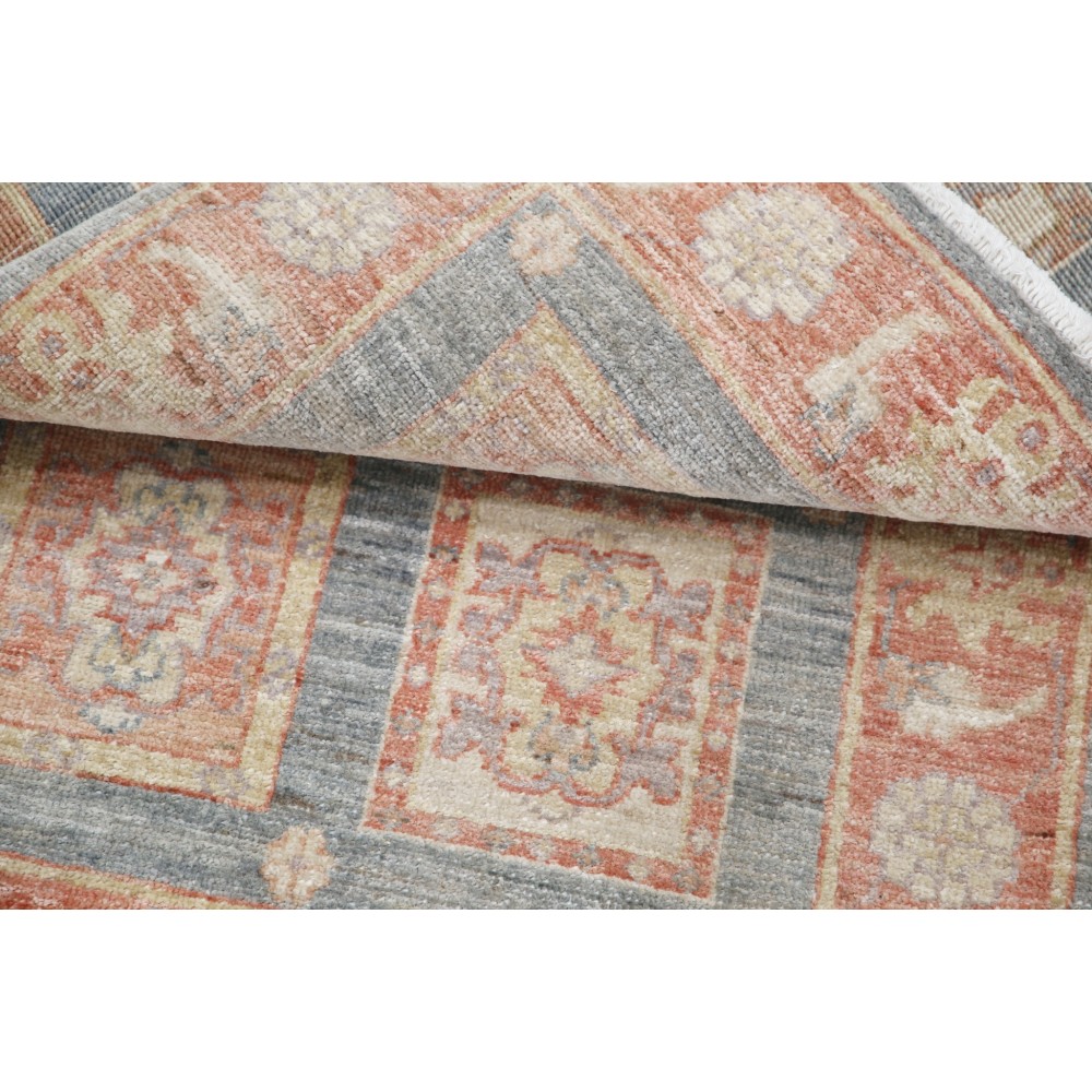 Hand Knotted Coral, Gray, Ivory Wool Area Rug | Turkish Geometric Design Accent Rug Hand Knotted Coral, Gray, Ivory Wool Area Rug | Turkish Geometric Design Accent Rug