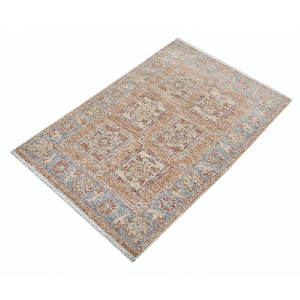 Hand Knotted Red, Tan, Light Blue and Ivory Wool Area Rug | Geometric Floral Small Rug Hand Knotted Red, Tan, Light Blue and Ivory Wool Area Rug | Geometric Floral Small Rug