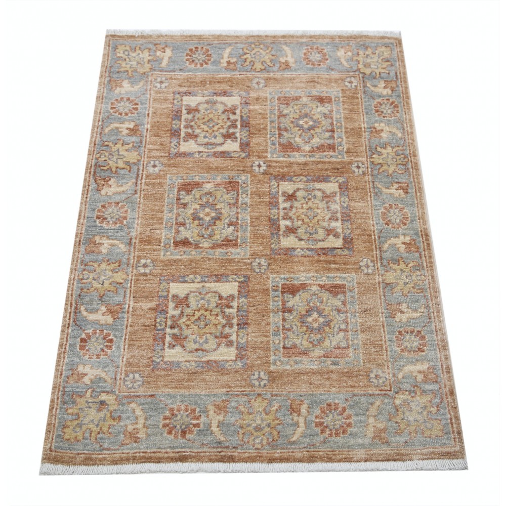 Hand Knotted Red, Tan, Light Blue and Ivory Wool Area Rug | Geometric Floral Small Rug Hand Knotted Red, Tan, Light Blue and Ivory Wool Area Rug | Geometric Floral Small Rug