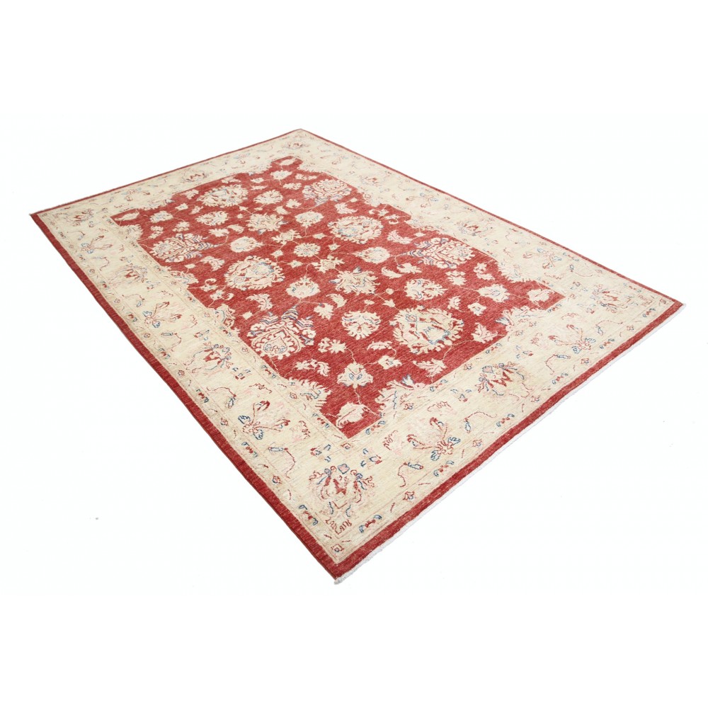 Hand Knotted Floral Area Rug with Red Field and Beige Border | Traditional Oushak Wool Carpet Hand Knotted Floral Area Rug with Red Field and Beige Border | Traditional Oushak Wool Carpet